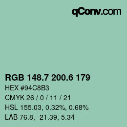 カラーコード: RGB 148.7 200.6 179 | qconv.com