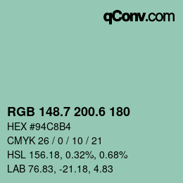 カラーコード: RGB 148.7 200.6 180 | qconv.com