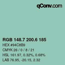 カラーコード: RGB 148.7 200.6 185 | qconv.com