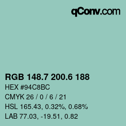 カラーコード: RGB 148.7 200.6 188 | qconv.com