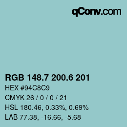 カラーコード: RGB 148.7 200.6 201 | qconv.com