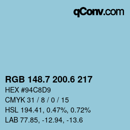 カラーコード: RGB 148.7 200.6 217 | qconv.com