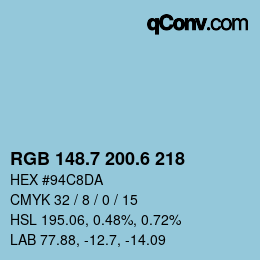 カラーコード: RGB 148.7 200.6 218 | qconv.com