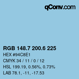 カラーコード: RGB 148.7 200.6 225 | qconv.com