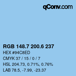 カラーコード: RGB 148.7 200.6 237 | qconv.com