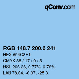 カラーコード: RGB 148.7 200.6 241 | qconv.com