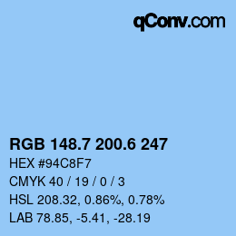 カラーコード: RGB 148.7 200.6 247 | qconv.com