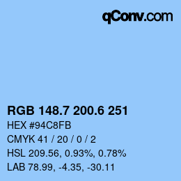 カラーコード: RGB 148.7 200.6 251 | qconv.com