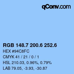 カラーコード: RGB 148.7 200.6 252.6 | qconv.com