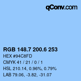 カラーコード: RGB 148.7 200.6 253 | qconv.com