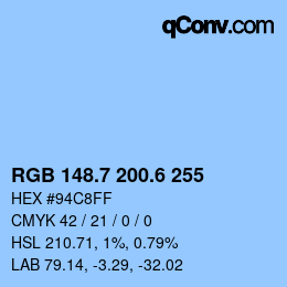 カラーコード: RGB 148.7 200.6 255 | qconv.com