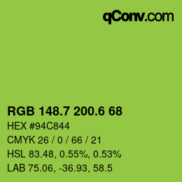 カラーコード: RGB 148.7 200.6 68 | qconv.com