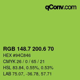 カラーコード: RGB 148.7 200.6 70 | qconv.com