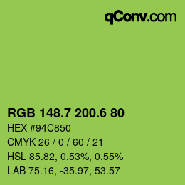 カラーコード: RGB 148.7 200.6 80 | qconv.com