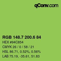 カラーコード: RGB 148.7 200.6 84 | qconv.com