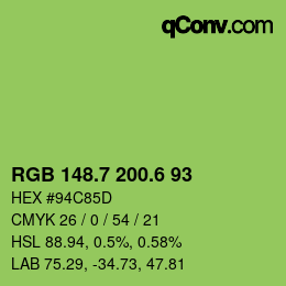 カラーコード: RGB 148.7 200.6 93 | qconv.com