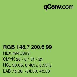 カラーコード: RGB 148.7 200.6 99 | qconv.com