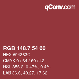 カラーコード: RGB 148.7 54 60 | qconv.com