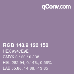 Color code: RGB 148.9 126 158 | qconv.com