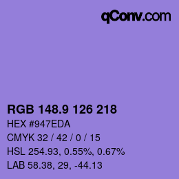 カラーコード: RGB 148.9 126 218 | qconv.com