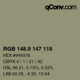 Color code: RGB 148.9 147 118 | qconv.com