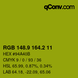 カラーコード: RGB 148.9 164.2 11 | qconv.com