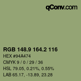 Color code: RGB 148.9 164.2 116 | qconv.com
