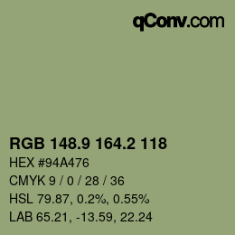 Color code: RGB 148.9 164.2 118 | qconv.com