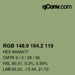 Color code: RGB 148.9 164.2 119 | qconv.com