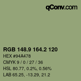 Color code: RGB 148.9 164.2 120 | qconv.com