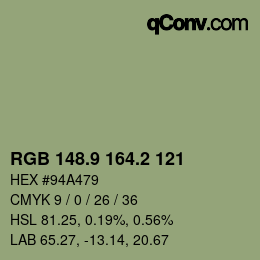 Color code: RGB 148.9 164.2 121 | qconv.com