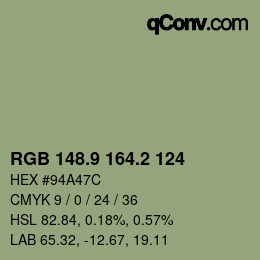 Color code: RGB 148.9 164.2 124 | qconv.com