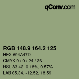 Color code: RGB 148.9 164.2 125 | qconv.com