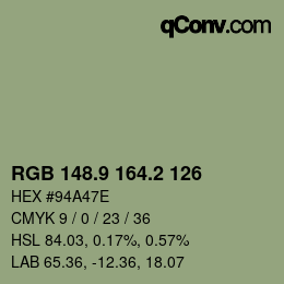 Color code: RGB 148.9 164.2 126 | qconv.com