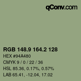 Color code: RGB 148.9 164.2 128 | qconv.com