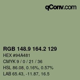 Color code: RGB 148.9 164.2 129 | qconv.com