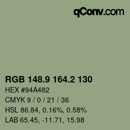 Color code: RGB 148.9 164.2 130 | qconv.com