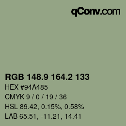 Color code: RGB 148.9 164.2 133 | qconv.com