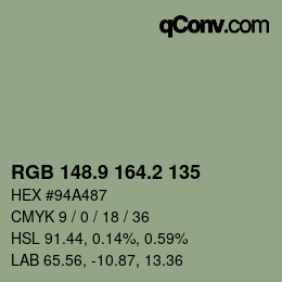 Color code: RGB 148.9 164.2 135 | qconv.com