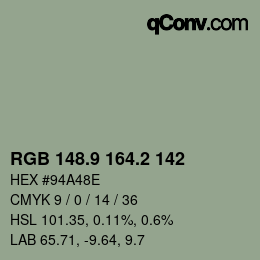 Color code: RGB 148.9 164.2 142 | qconv.com