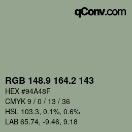 Color code: RGB 148.9 164.2 143 | qconv.com