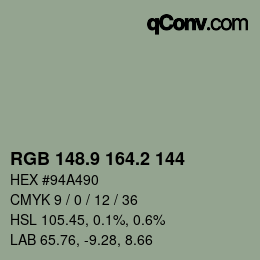 Color code: RGB 148.9 164.2 144 | qconv.com