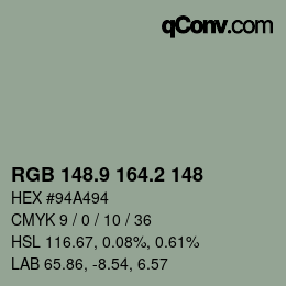 Color code: RGB 148.9 164.2 148 | qconv.com