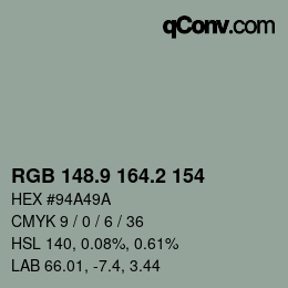 Color code: RGB 148.9 164.2 154 | qconv.com
