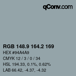 Color code: RGB 148.9 164.2 169 | qconv.com