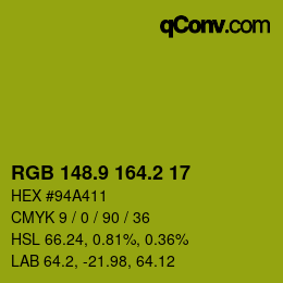 カラーコード: RGB 148.9 164.2 17 | qconv.com