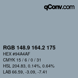 Color code: RGB 148.9 164.2 175 | qconv.com