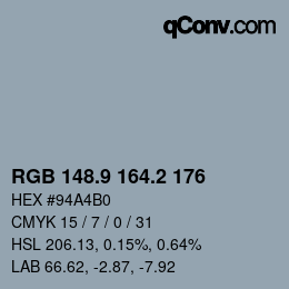 Color code: RGB 148.9 164.2 176 | qconv.com