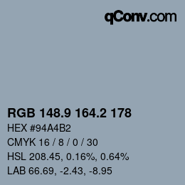 Color code: RGB 148.9 164.2 178 | qconv.com