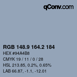 Color code: RGB 148.9 164.2 184 | qconv.com
